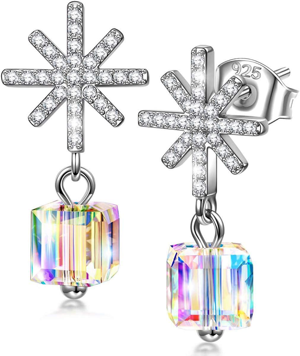Aurora Borealis Flake Crystal Pave Drop Earrings