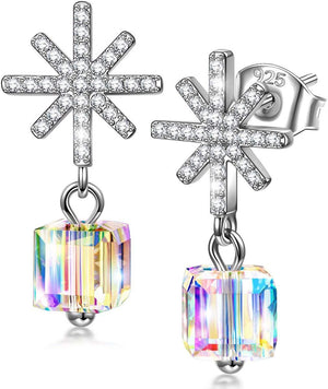 Aurora Borealis Flake Crystal Pave Drop Earrings
