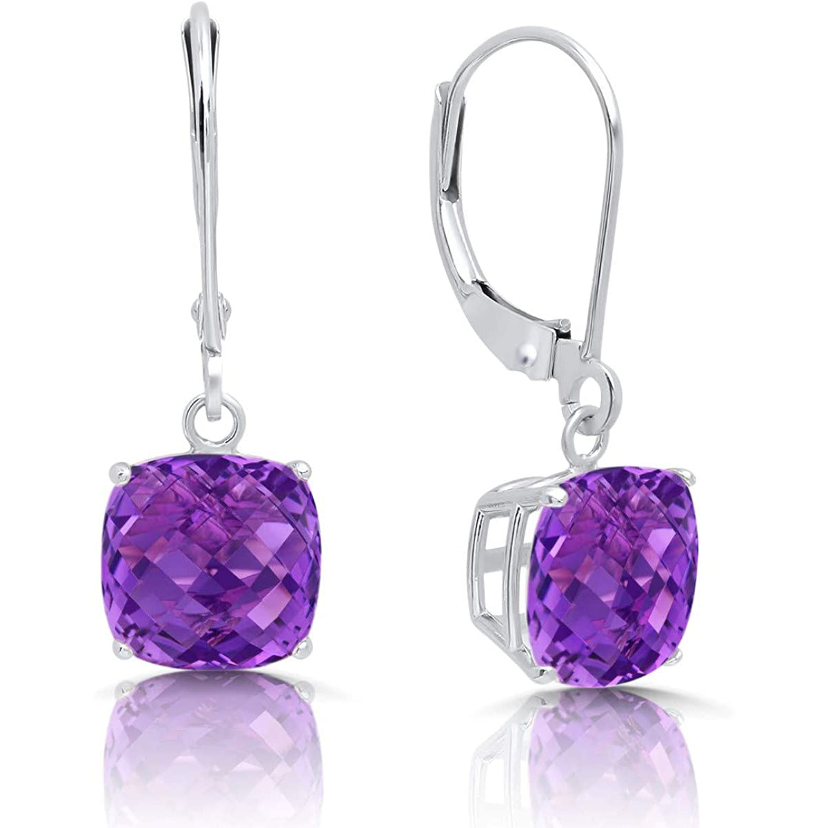 18K White Gold Princess Cut Gemstone Earrings - Multiple Options Available