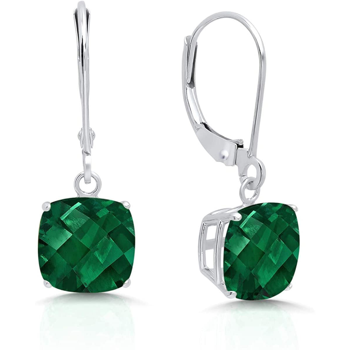18K White Gold Princess Cut Gemstone Earrings - Multiple Options Available