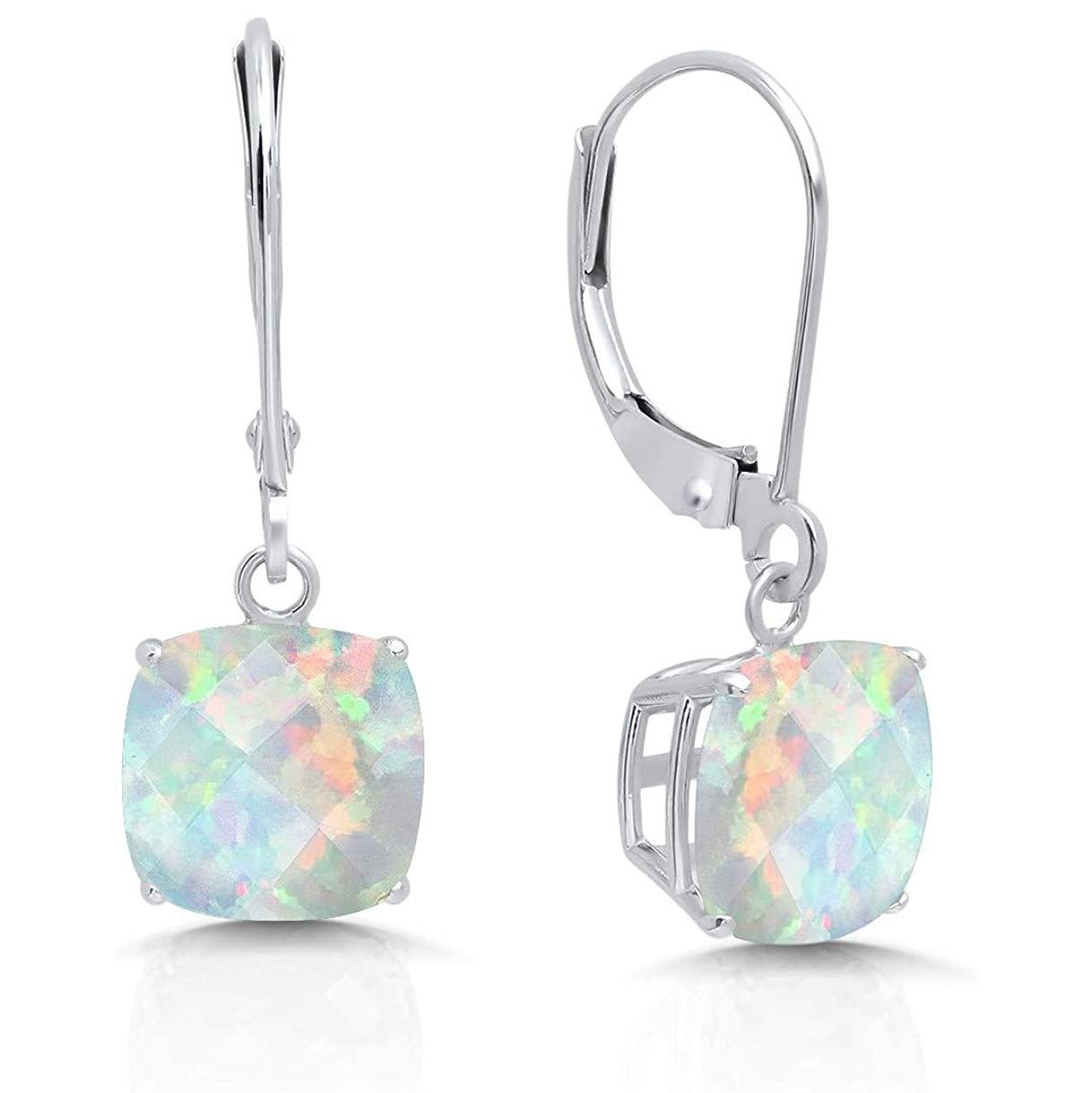 18K White Gold Princess Cut Gemstone Earrings - Multiple Options Available