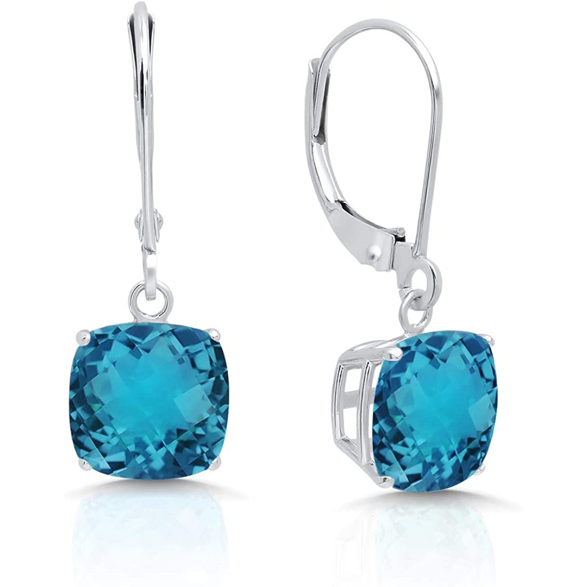 18K White Gold Princess Cut Gemstone Earrings - Multiple Options Available