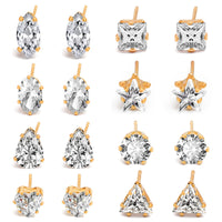 8- Pack Stud Earrings in Gold Plating - 3 Colors