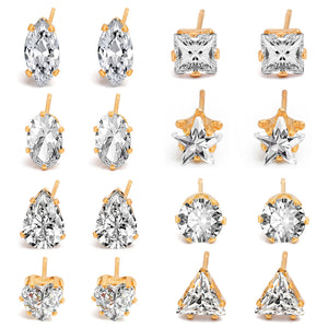 8- Pack Stud Earrings in Gold Plating - 3 Colors