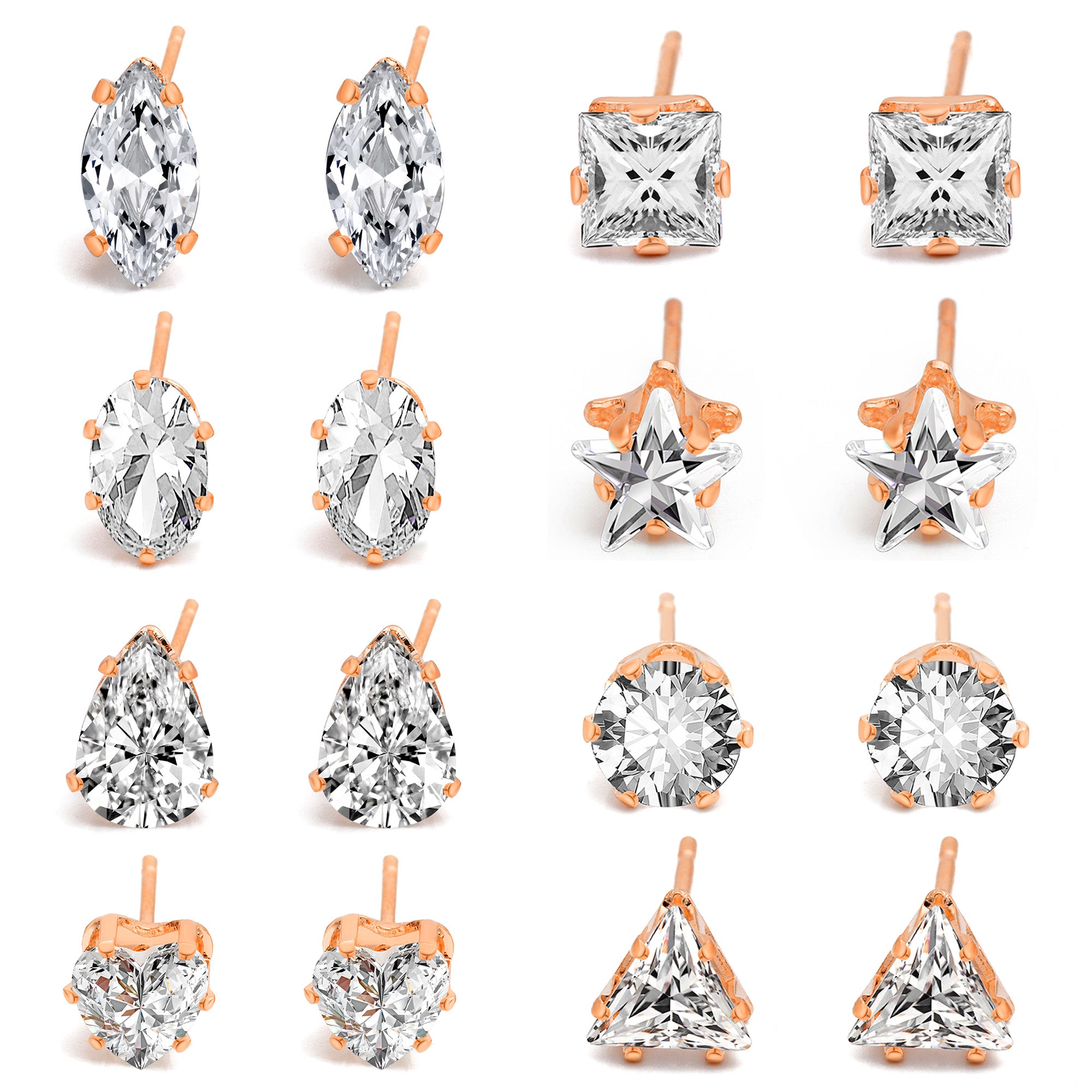 8- Pack Stud Earrings in Gold Plating - 3 Colors