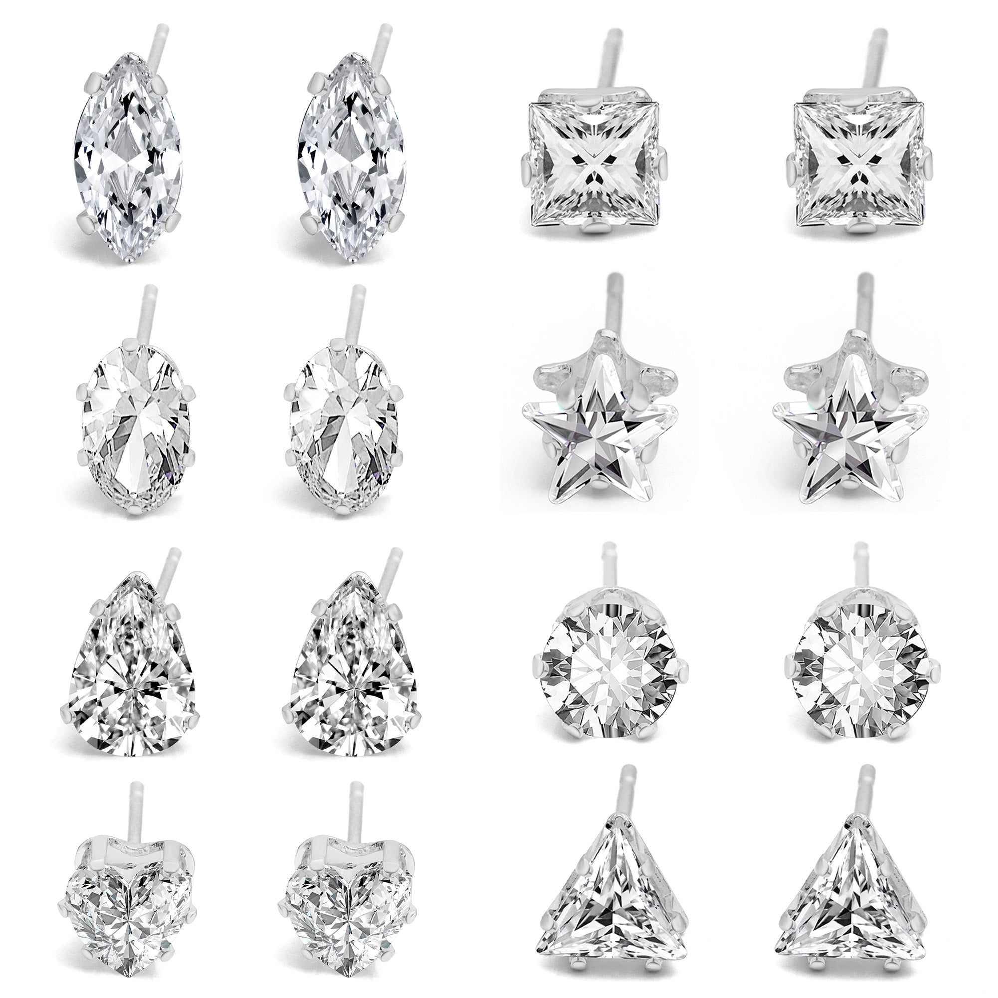 8- Pack Stud Earrings in Gold Plating - 3 Colors