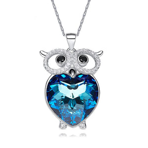 Bermuda Blue Owl Crystal Pave Pendant Necklace