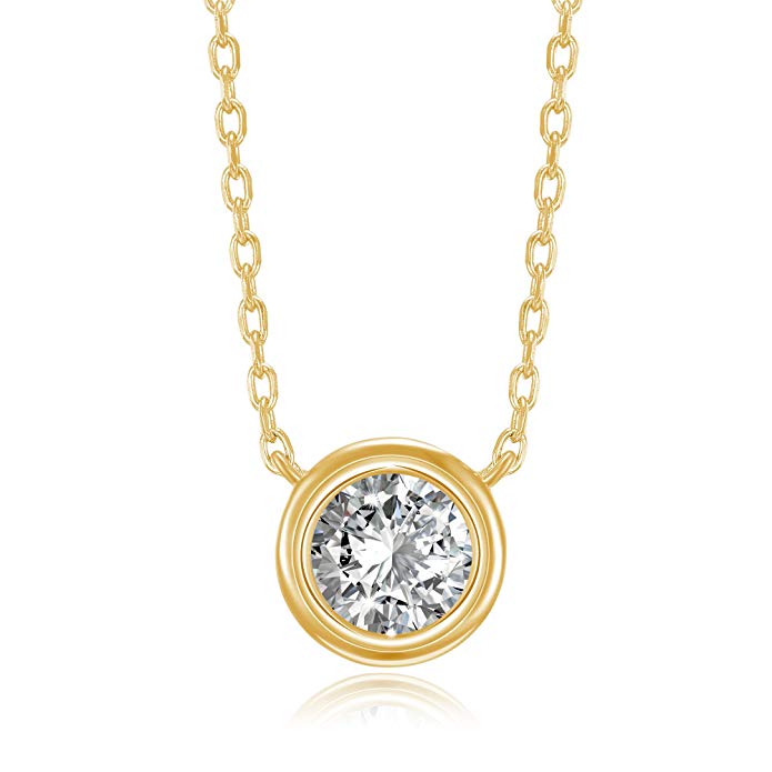 Mini White Crystal Circular Pendant Drop Necklace