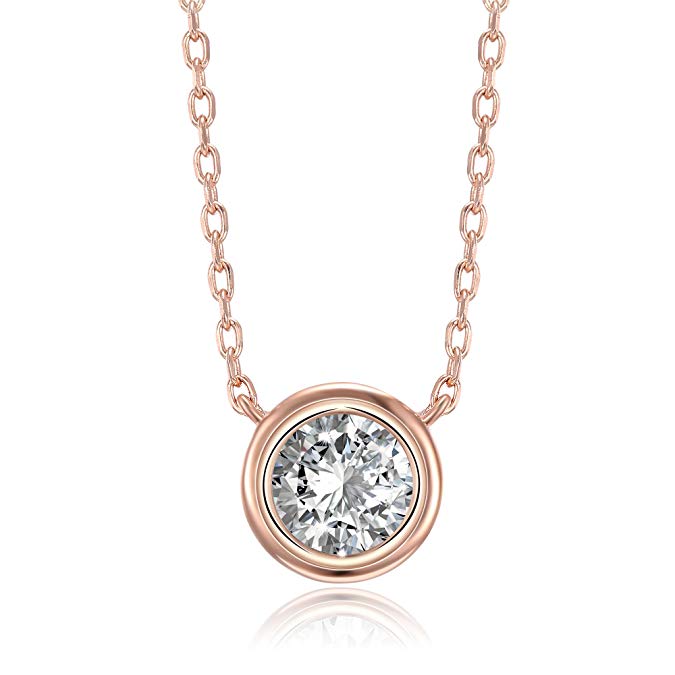 Mini White Crystal Circular Pendant Drop Necklace