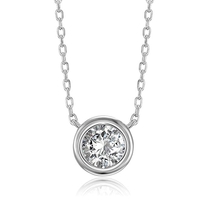Mini White Crystal Circular Pendant Drop Necklace