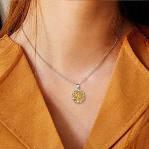 Tree of Life Circular Crystal Pave Pendant Necklace