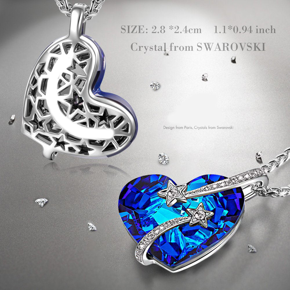 Bermuda Blue Swarovski Elements Stars in the Sky Pendant Necklace in 18K White Gold