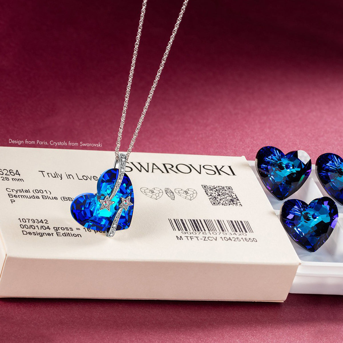 Bermuda Blue Swarovski Elements Stars in the Sky Pendant Necklace in 18K White Gold