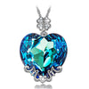 Light Blue Swarovski Heart Shaped Pave Clover Necklace in 18K White Gold