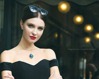 Light Blue Swarovski Heart Shaped Pave Clover Necklace in 18K White Gold