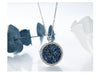 Blue Druzy Stone Circular Pendant Necklace in 18K White Gold