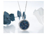 Blue Druzy Stone Circular Pendant Necklace in 18K White Gold