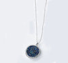 Blue Druzy Stone Circular Pendant Necklace in 18K White Gold