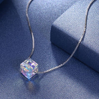 Aurora Borealis Swarovski Elements Cubed Necklace in 18K White Gold
