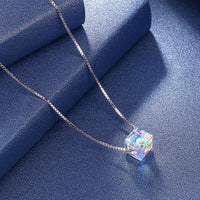 Aurora Borealis Swarovski Elements Cubed Necklace in 18K White Gold