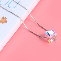 Aurora Borealis Swarovski Elements Cubed Necklace in 18K White Gold