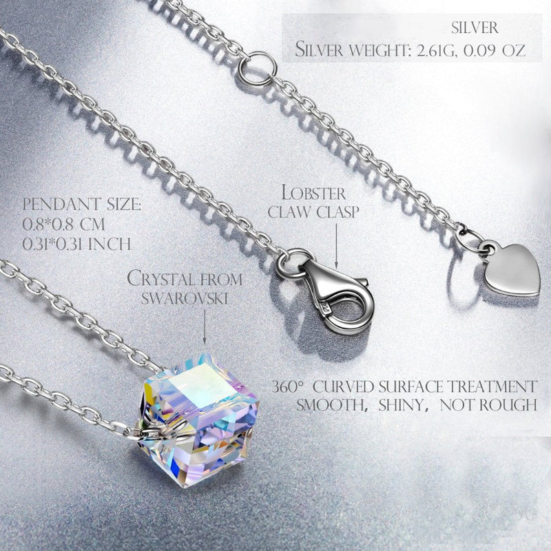Aurora Borealis Swarovski Elements Cubed Necklace in 18K White Gold