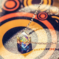 Aurora Borealis Swarovski Elements Cubed Necklace in 18K White Gold