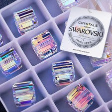 Aurora Borealis Swarovski Elements Cubed Necklace in 18K White Gold