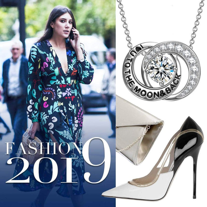 Swarovski Elements Pave Love You To The Moon & Back Necklace in 18K White Gold