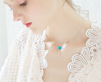 Heart Shaped Blue Swarovski Elements Dangling Key Necklace in 18K White Gold