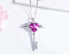 Heart Shaped Pink Swarovski Elements Dangling Key Necklace in 18K White Gold