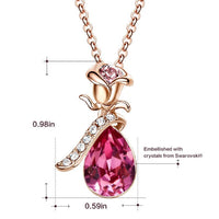 Pink Swarovski Elements Drop Pear Cut Pave Floral Necklace in 18K Rose Gold