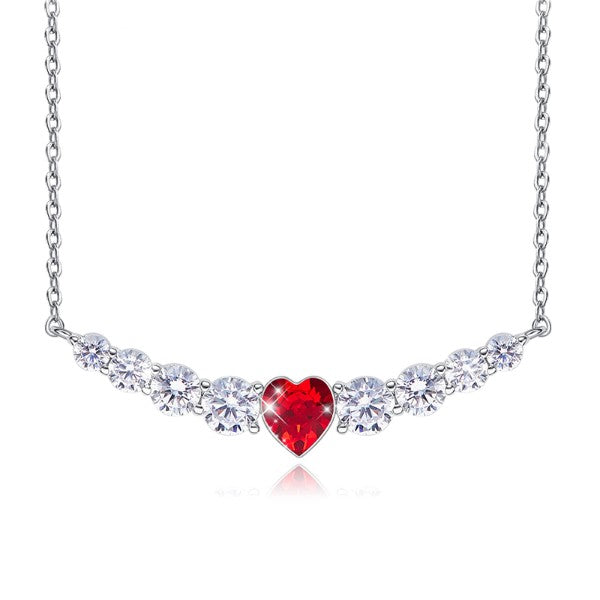 Red Heart Shaped Swarovski Elements Orchid Pave Necklace in 18K White Gold
