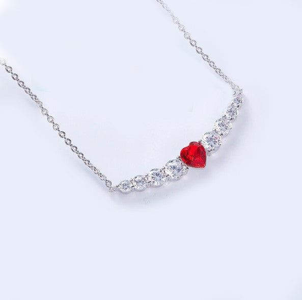 Red Heart Shaped Swarovski Elements Orchid Pave Necklace in 18K White Gold