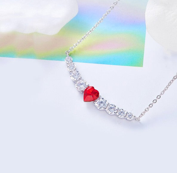 Red Heart Shaped Swarovski Elements Orchid Pave Necklace in 18K White Gold