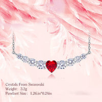 Red Heart Shaped Swarovski Elements Orchid Pave Necklace in 18K White Gold