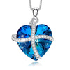 Bermuda Blue Swarovski Sleek Heart Pave Lining Necklace in 18K White Gold