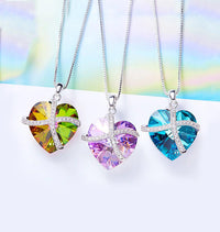 Shinning Vivid Swarovski Sleek Heart Pave Lining Necklace in 18K White Gold - 3 Options Available