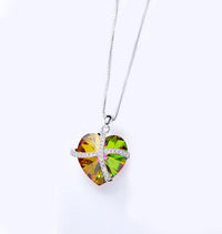 Rainbow Swarovski Sleek Heart Pave Lining Necklace in 18K White Gold