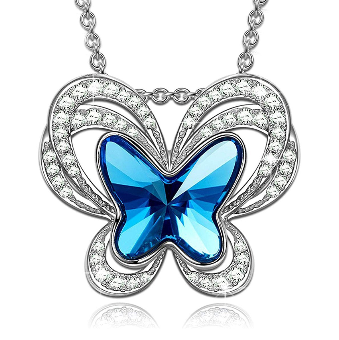 Bermuda Blue Butterfly Pave Pendant Necklace