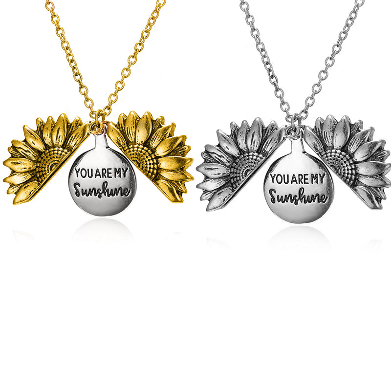 3 Options - Open Sunflower "You are my Sunshine" Pendant Necklace