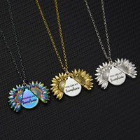 3 Options - Open Sunflower "You are my Sunshine" Pendant Necklace