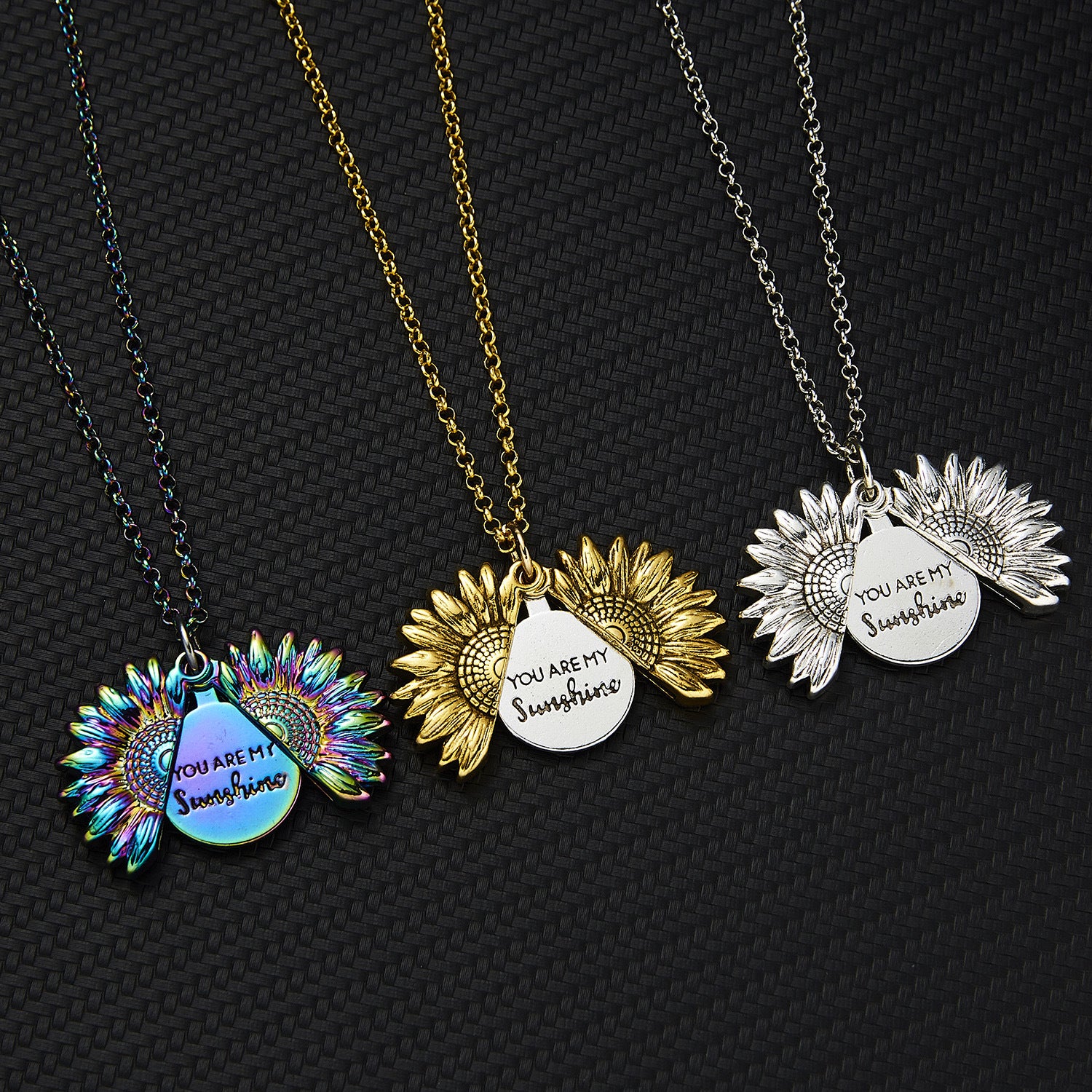 3 Options - Open Sunflower "You are my Sunshine" Pendant Necklace
