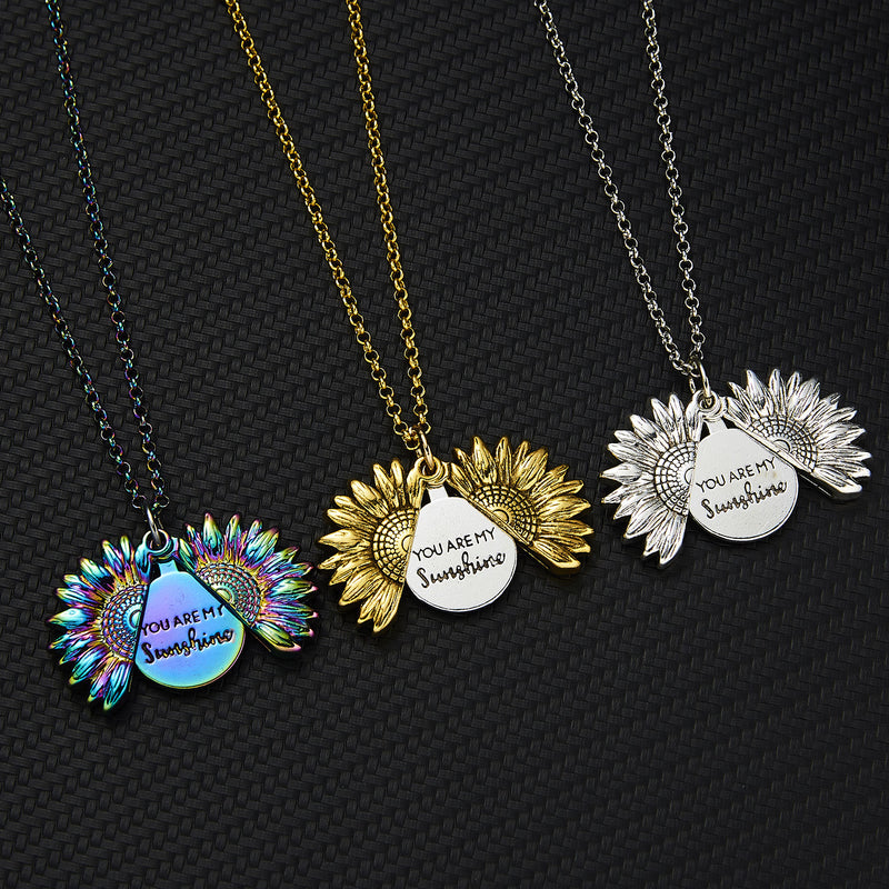 3 Options - Open Sunflower "You are my Sunshine" Pendant Necklace