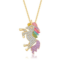 Unicorn Rainbow Pave Pendant Necklace - 2 Options
