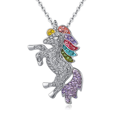 Unicorn Rainbow Pave Pendant Necklace - 2 Options