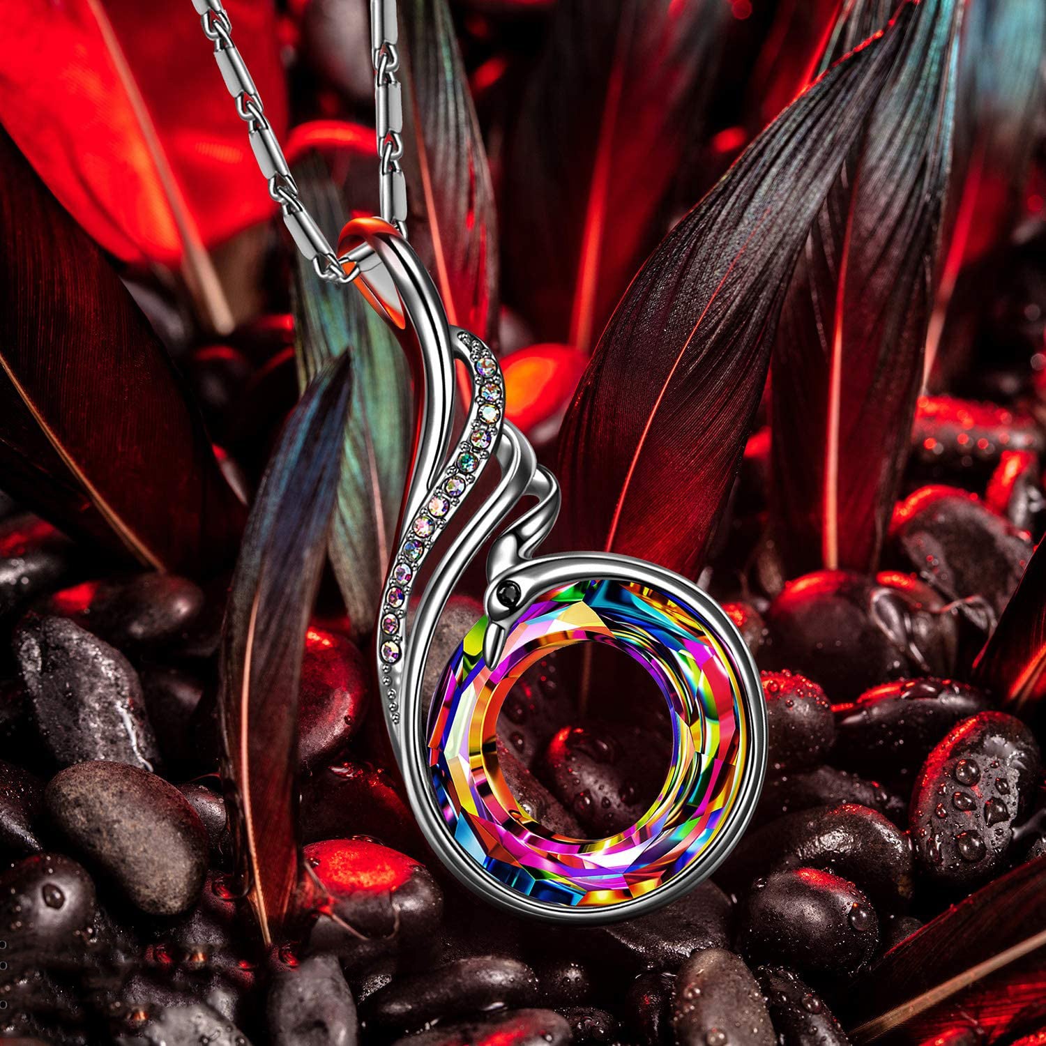 Aurora Borealis Wings Pave Pendant Necklace