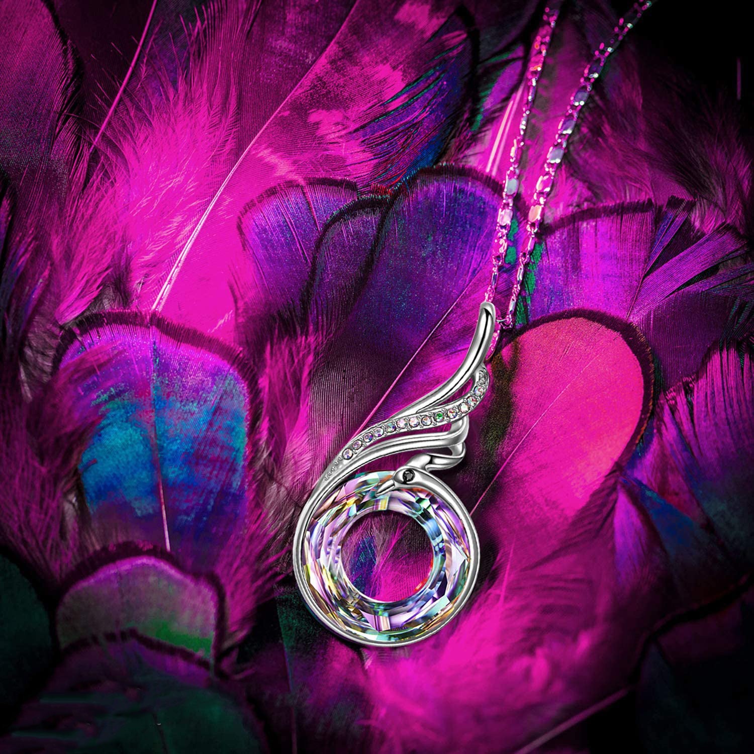 Aurora Borealis Wings Pave Pendant Necklace