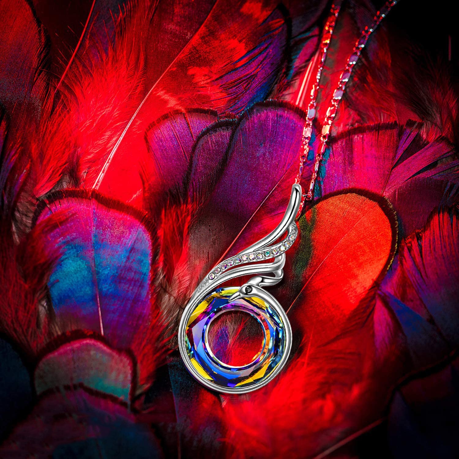 Aurora Borealis Wings Pave Pendant Necklace