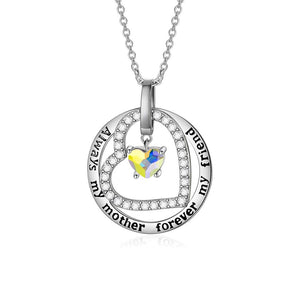 Aurora Borealis Heart Pave Circle Pendant Necklace